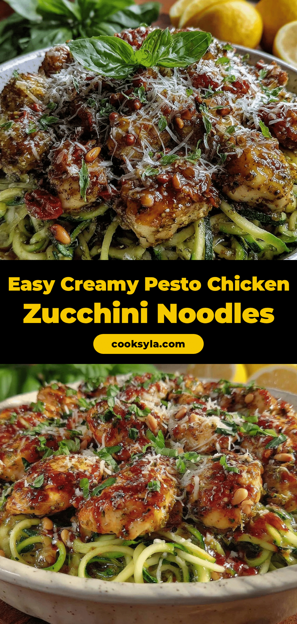 creamy pesto chicken zucchini noodles recipe