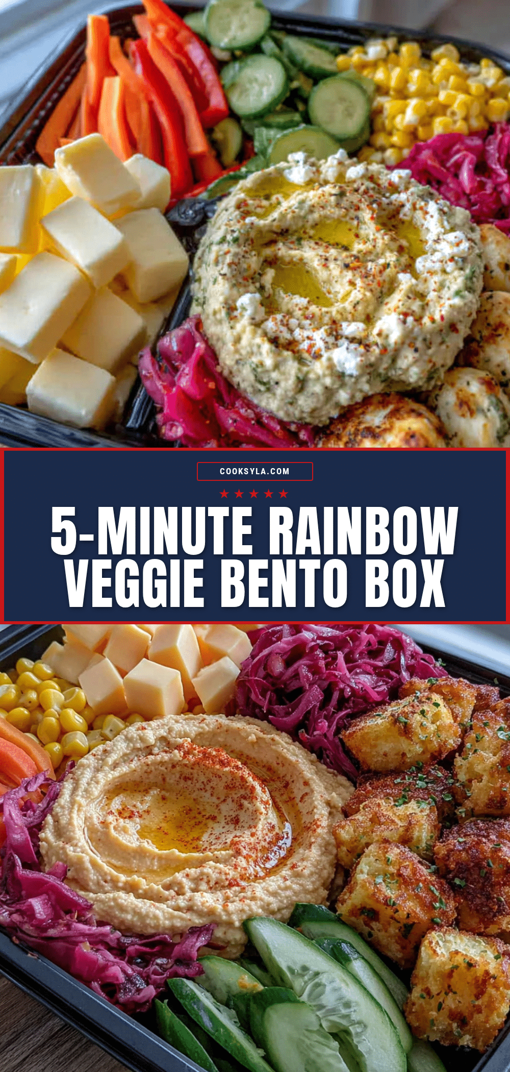 rainbow veggie bento box with hummus recipe