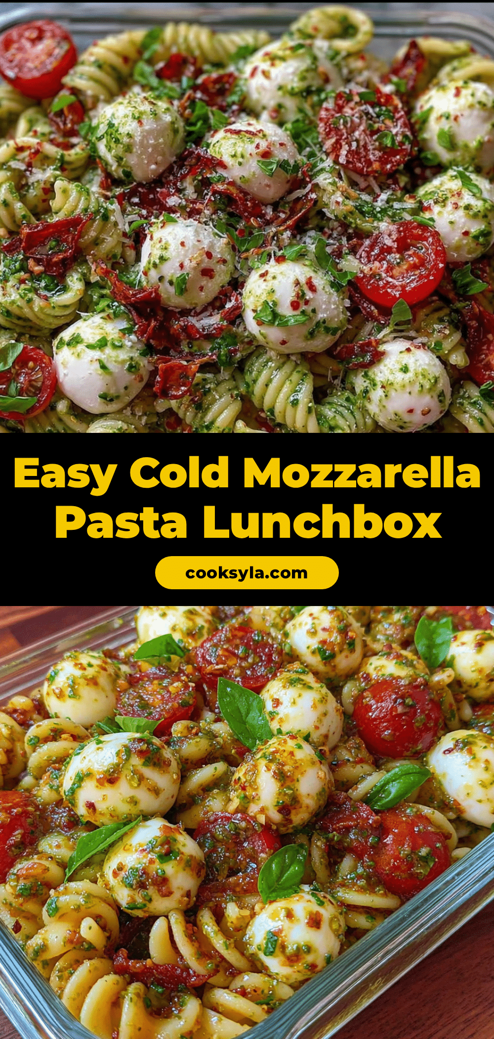 cold pasta salad lunchbox with mozzarella pearls recipe