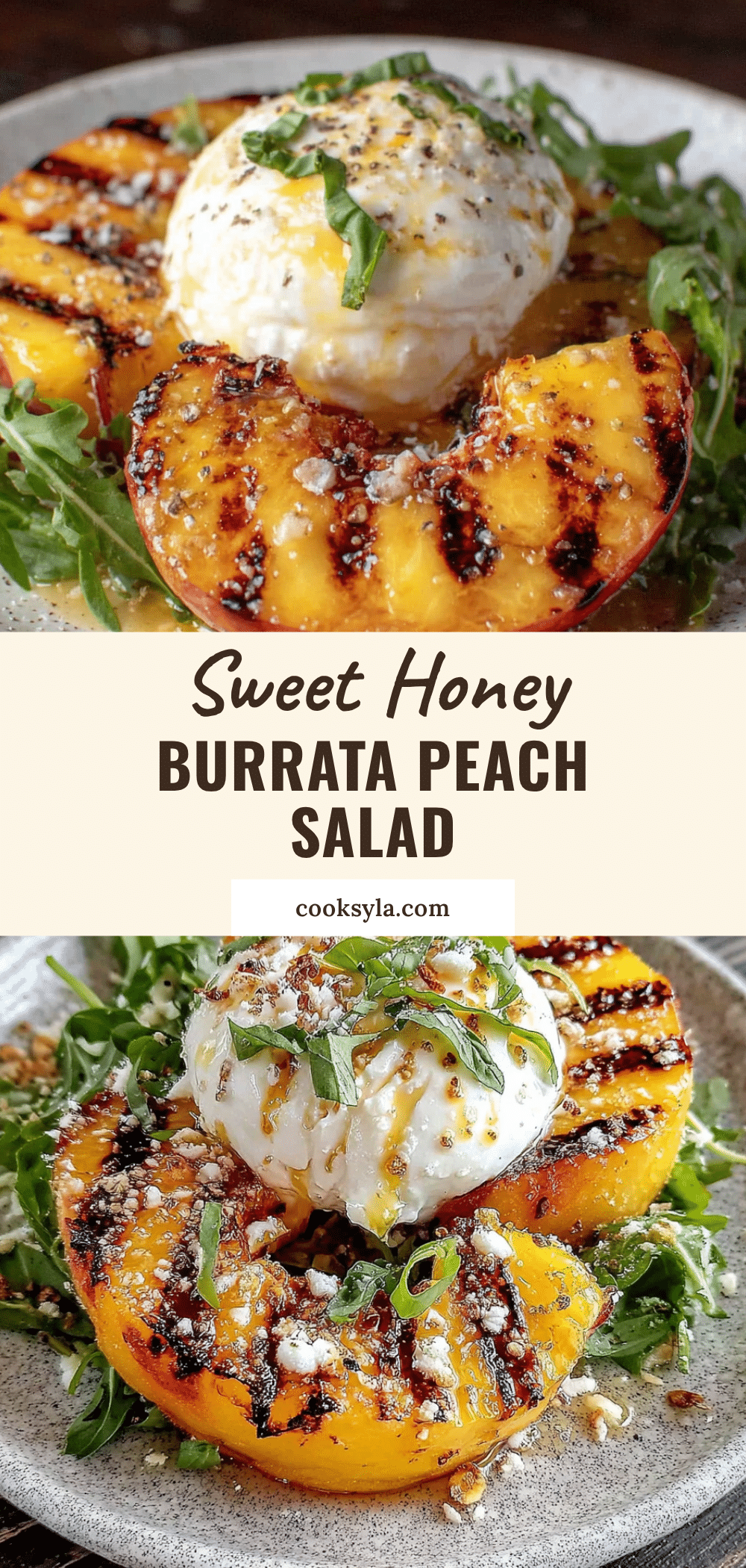creamy grilled peach and burrata salad with honey recipe