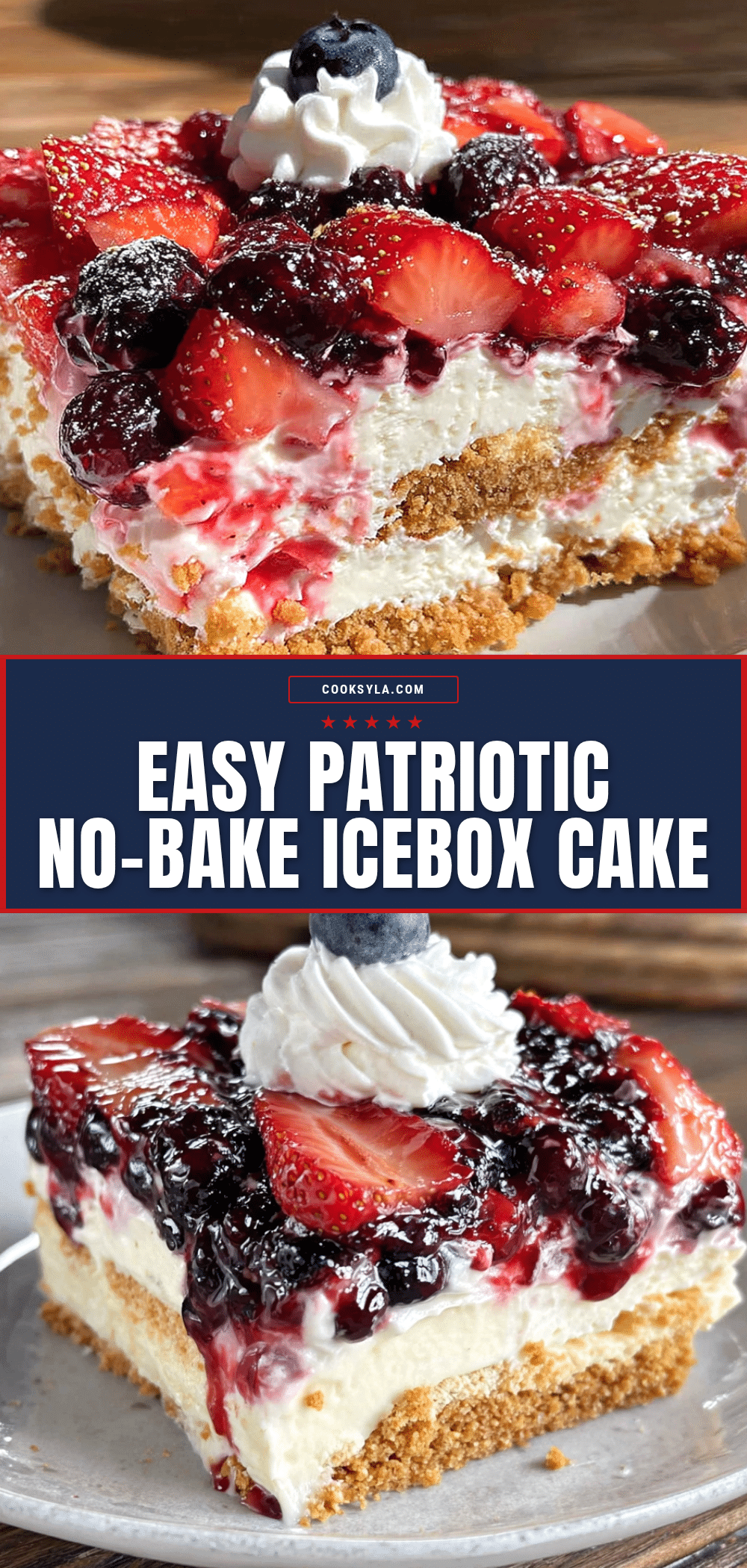 Easy Red White and Blueberry No-Bake Icebox Cake recipe