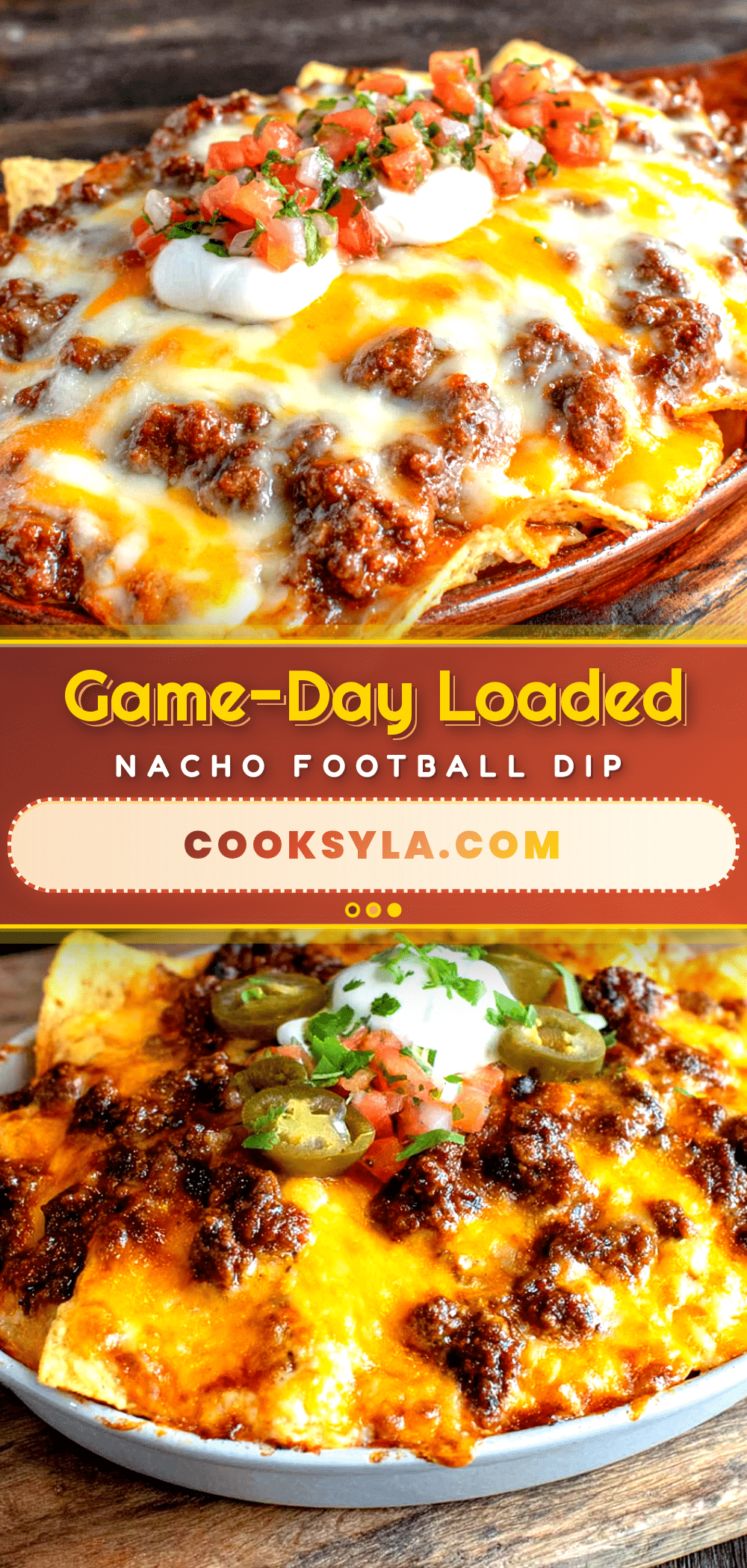 loaded nacho football dip with ground beef recipe