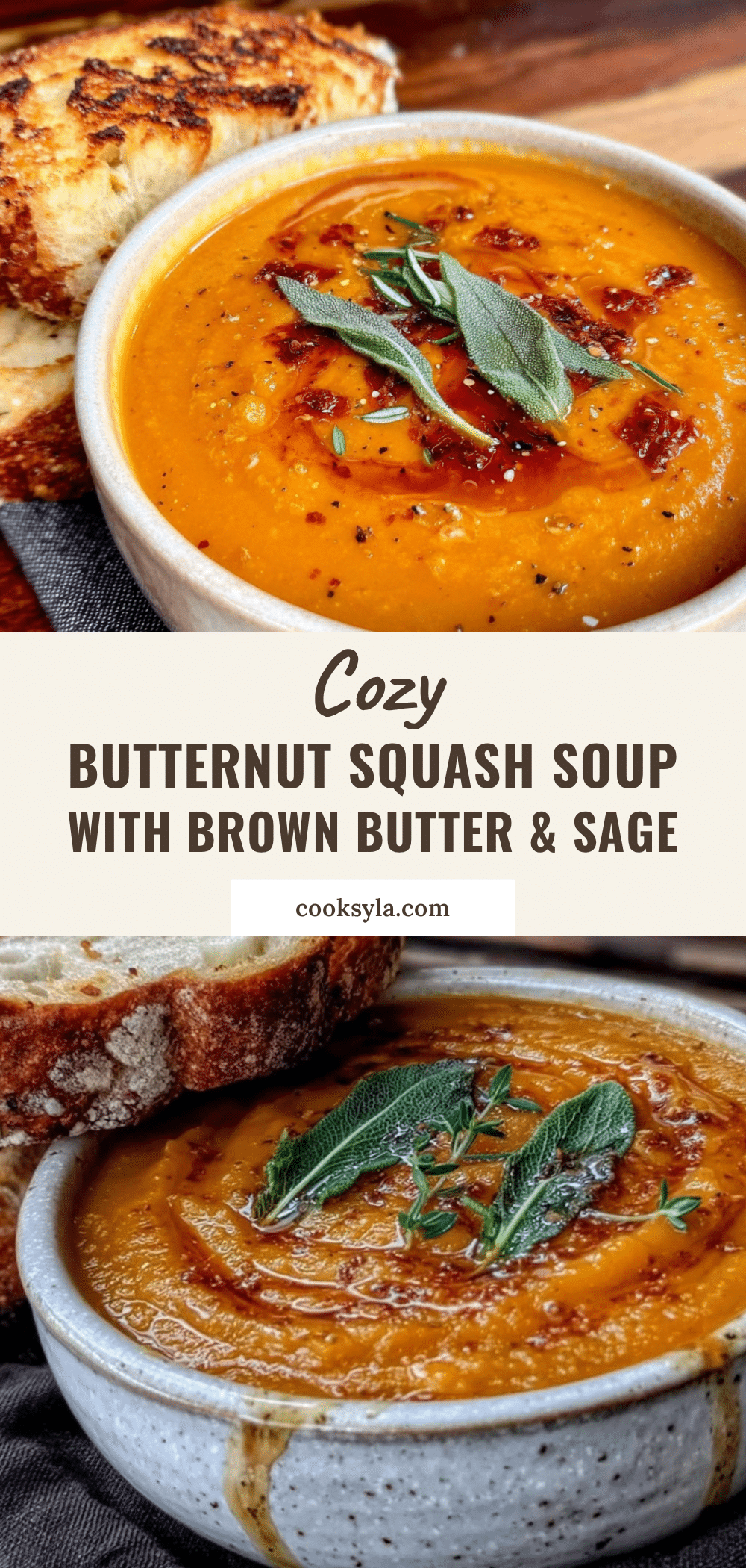 cozy butternut squash soup with brown butter and sage recipe