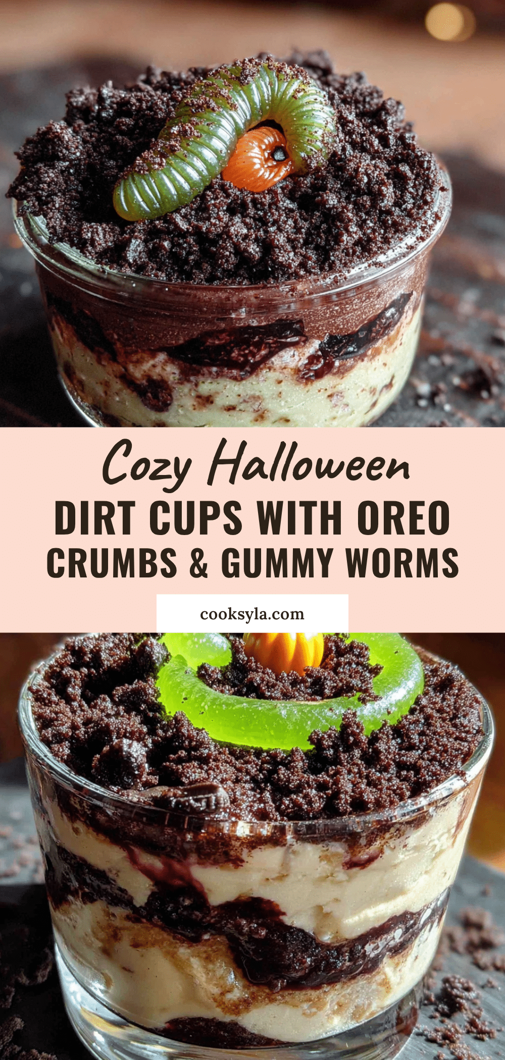 Easy Halloween Dirt Cups with Oreo Crumbs recipe