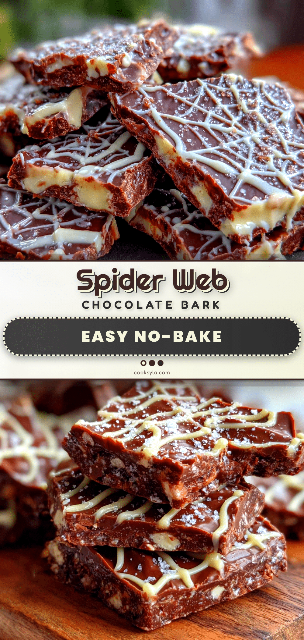 Easy No-Bake Spider Web Chocolate Bark recipe