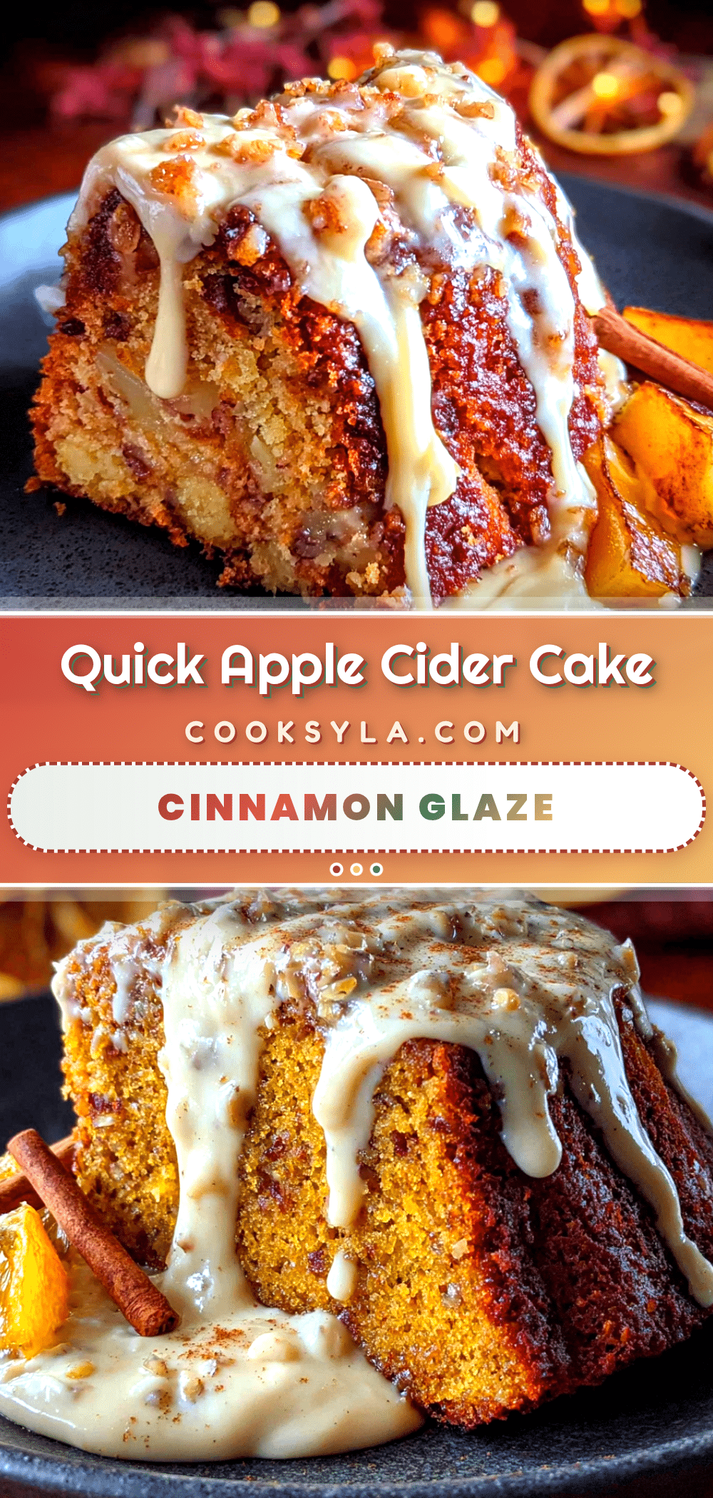 quick apple cider cake with cinnamon cream cheese glaze recipe